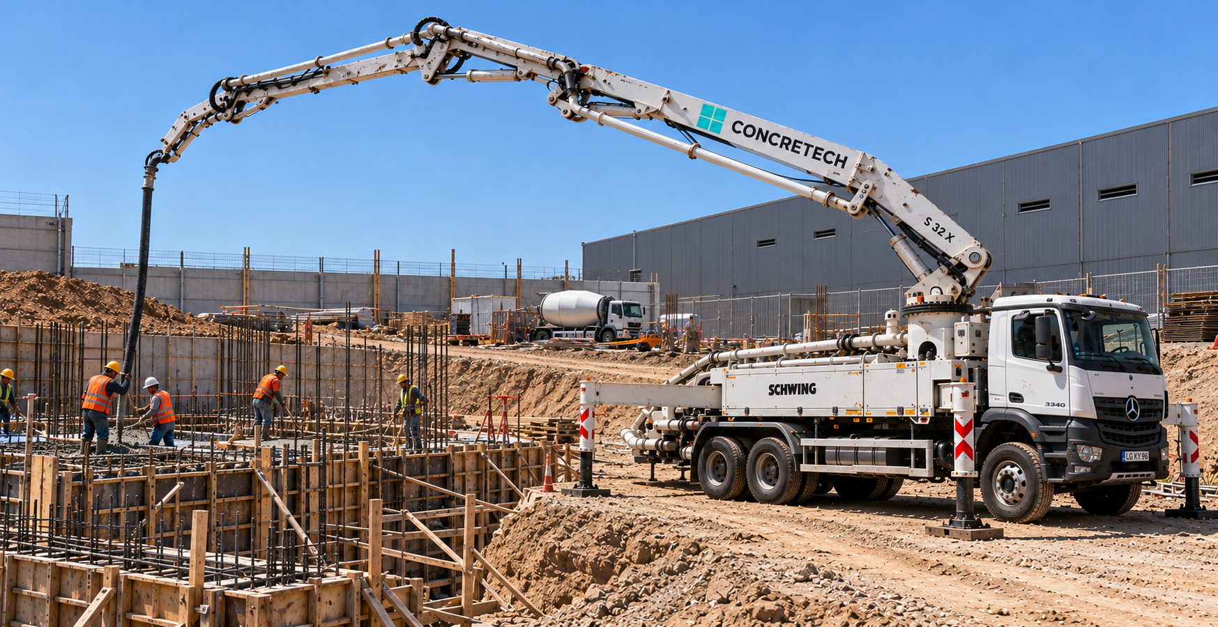 Servicio de bomba telescópica Concretech trabajando en obra